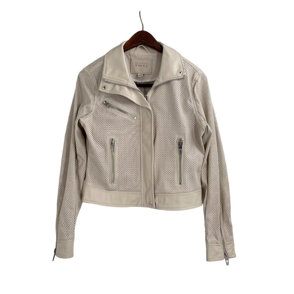 Blank NYC Imelda Cream Perforated Vegan Leather Moto Zip Jacket Womens Small - Picture 2 of 10